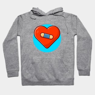 Broken Heart With Injury Tape Plaster Cartoon Vector Icon Illustration (3) Hoodie